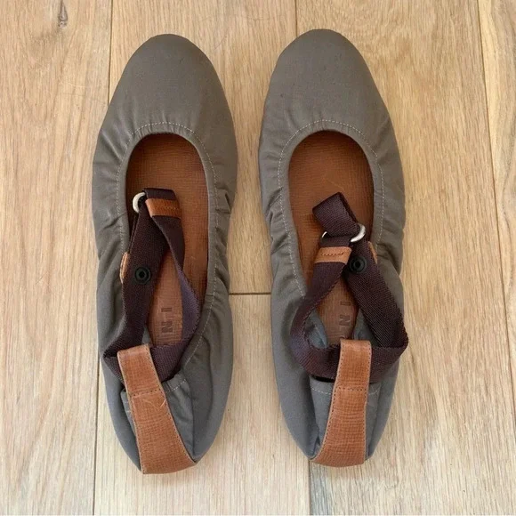 Marni Satin Leather Ankle Strap Flats Dark Grey 39.5 Balletcore Minimalist Chic - Picture 2 of 7